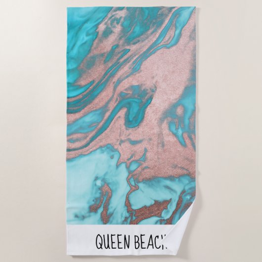 Serviette De Plage Artsy Chic Rose Gold Aqua Mint Blue Marble Motif (Devant)