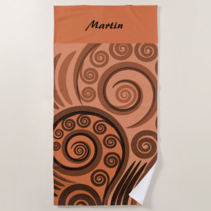 Serviette De Plage Artsy Orange Brown Koru Fern Motif Frond