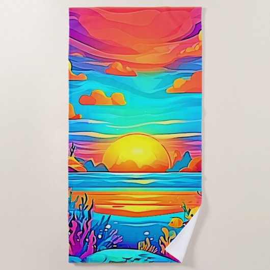 Serviette De Plage Artwork sous-marin dynamique de coucher de soleil (Devant)