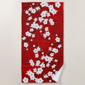 Serviette De Plage Asie Floral blanc cerisier rouge (Devant)