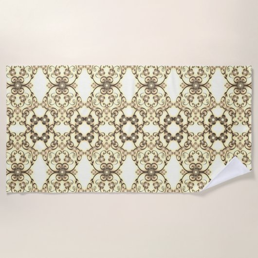 Serviette De Plage Aspect dentelle de fleurs Sépia doré (Devant)