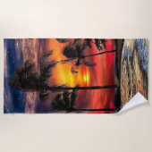 Serviette de plage au coucher du soleil avec l'océ (Devant)