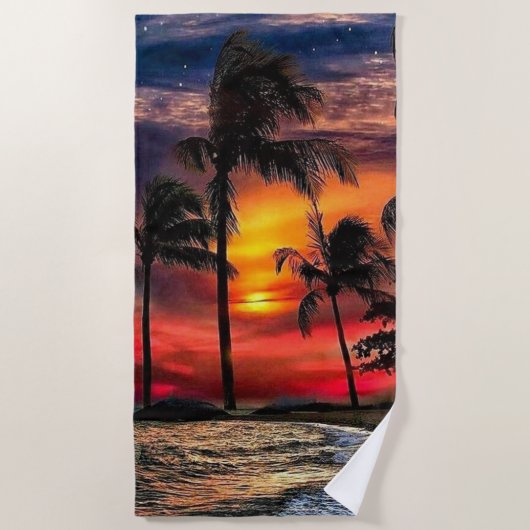 Serviette de plage au coucher du soleil avec l'océ (Devant)