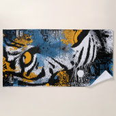 Serviette de plage au tigre – Graphisme jaune bleu (Devant)