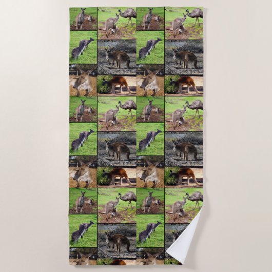Serviette De Plage Australian Kangaroo Photo Collage, (Devant)