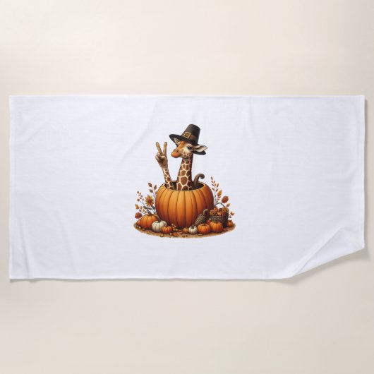 Serviette De Plage Automne Citrouille Automne Giraffe Thanksgiving Fe (Devant)