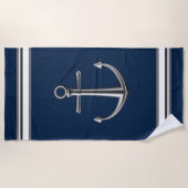 Serviette de plage aux Ancres couleur argent (Devant)