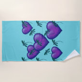 Serviette de plage aux Coeurs pourpres et libellul (Devant)