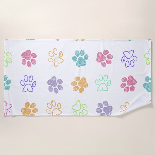 Serviette de plage aux empreintes de pattes en cro (Devant)
