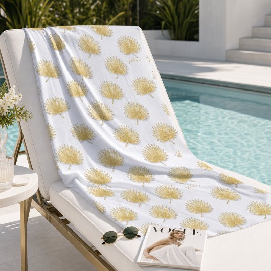 Serviette de plage aux feuilles de palmier dorées 