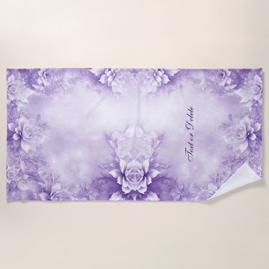 Serviette de plage aux fleurs blanches violettes (Devant)
