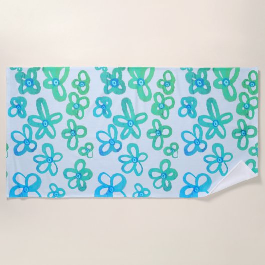 Serviette de plage aux fleurs bleues (Devant)