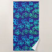 Serviette de plage aux fleurs bleues et sarcelles (Devant)