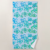 Serviette de plage aux fleurs bleues et sarcelles (Devant)