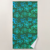 Serviette de plage aux fleurs bleues et sarcelles (Devant)