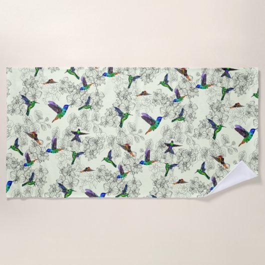 Serviette de plage aux fleurs de colibris - Vos co (Devant)