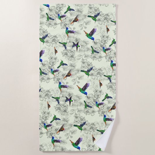 Serviette de plage aux fleurs de colibris - Vos co (Devant)