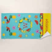 Serviette de plage aux fleurs et aux fruits tropic (Devant)