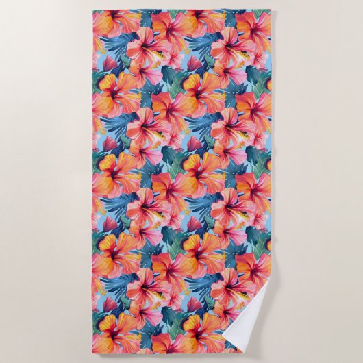 Serviette de plage aux fleurs tropicales (Devant)