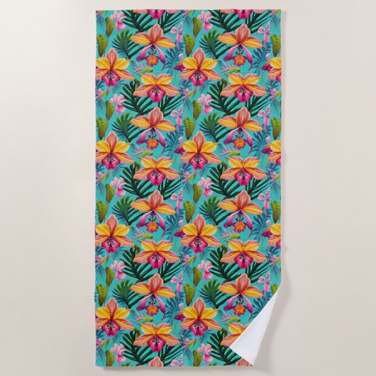 Serviette de plage aux fleurs tropicales (Devant)