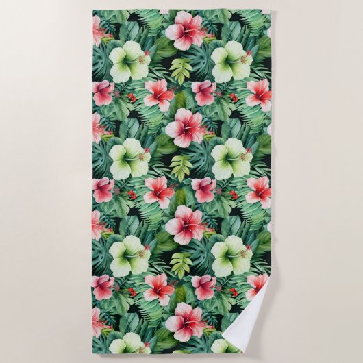 Serviette de plage aux fleurs tropicales (Devant)