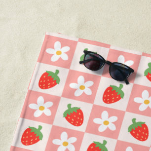 Serviette de plage aux fraises et fleurs