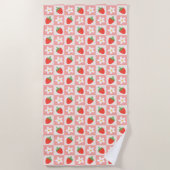 Serviette de plage aux fraises et fleurs (Devant)