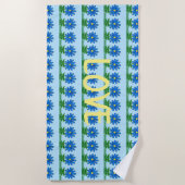 Serviette de plage aux marguerites bleues (Devant)