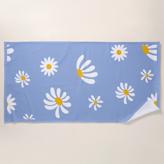 Serviette de plage aux marguerites rétro bleue et (Devant)