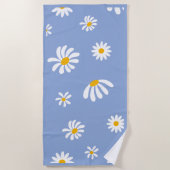 Serviette de plage aux marguerites rétro bleue et (Devant)