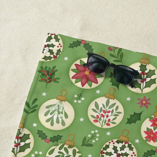 Serviette de plage aux ornements de Noël dessinés (En situation)