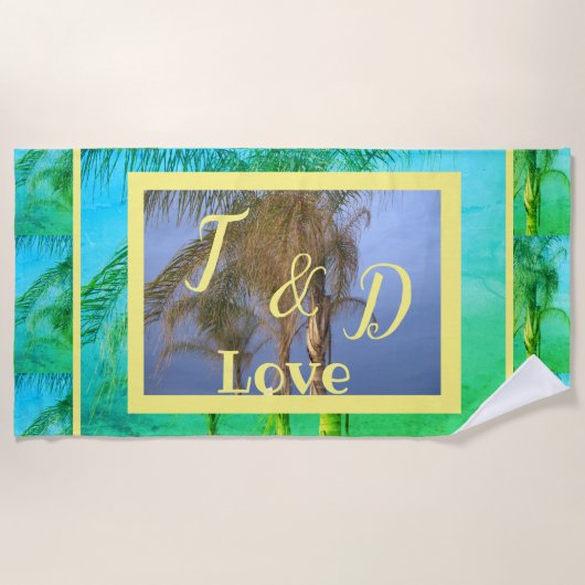 Serviette de plage aux palmiers avec monogramme de (Devant)