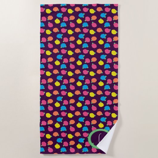 Serviette de plage aux roses néon (Devant)