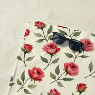 Serviette de plage aux roses rouges aquarelle 