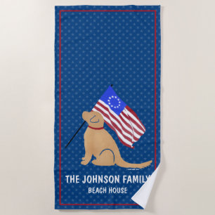 Serviette de plage avec drapeau américain et chien