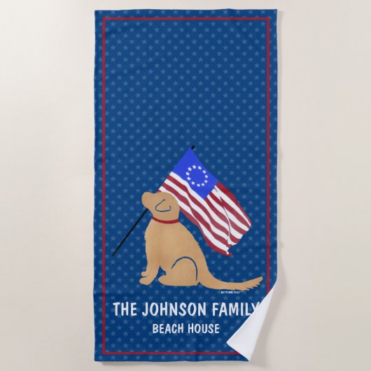 Serviette de plage avec drapeau américain et chien (Devant)