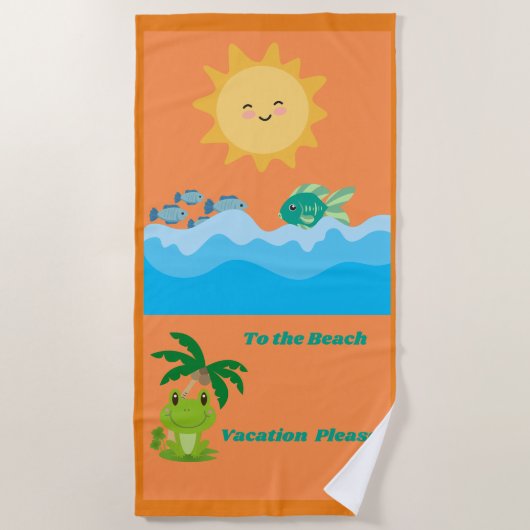 Serviette de plage avec grenouille, océan, poisson (Devant)