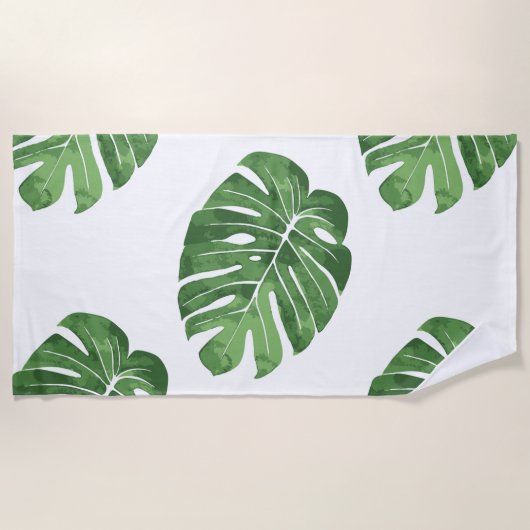 Serviette de plage avec imprimé feuille tropical (Devant)