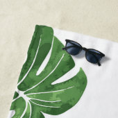 Serviette de plage avec imprimé feuille tropical (En situation)