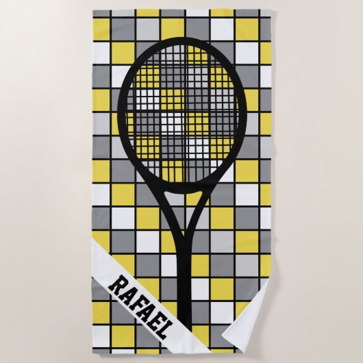 Serviette De Plage Avec nom vérifié 🎾 raquette de tennis (Devant)
