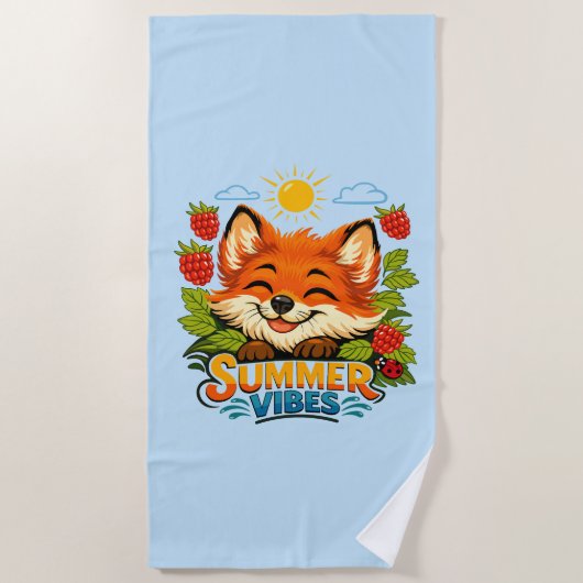 Serviette de plage avec un petit renard mignon (Devant)