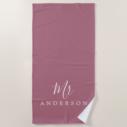 Serviette De Plage Avenir Chic M. Purple Cassis Monogramme (Devant)