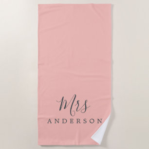 Serviette De Plage Avenir Chic Mme Pastel Pink Monogram