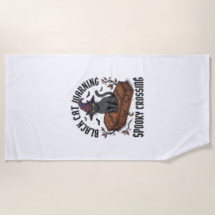 Serviette De Plage Avertissement Chat Noir Halloween Vintage Sorcière