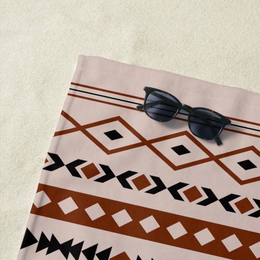 Serviette De Plage Aztec Black Browns Taupe Mixte Motifs Motif (En situation)