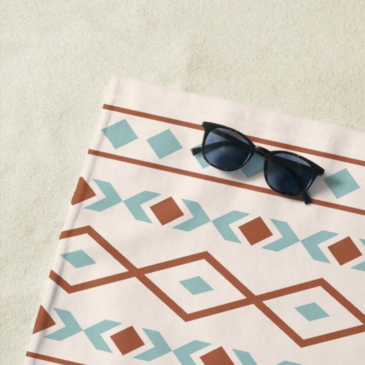 Serviette De Plage Aztec Formes Motif rouille crème Turquoise (En situation)