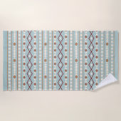 Serviette De Plage Aztec Formes Motif Rusts Crème Turquoise-Bleu (Devant)