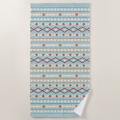 Serviette De Plage Aztec Formes Motif Rusts Crème Turquoise-Bleu (Devant)