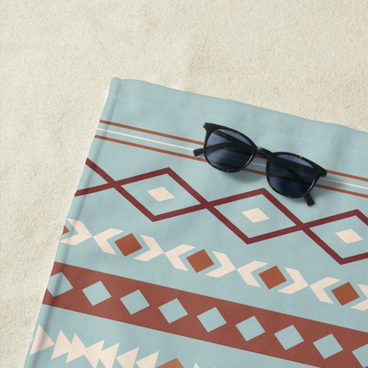 Serviette De Plage Aztec Mixte Motif Motif Rusts Crème Bleu (En situation)