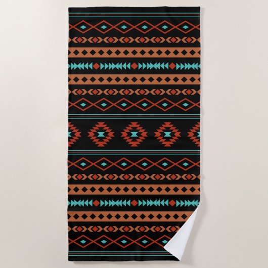 Serviette De Plage Aztec Rusts Turquoise Noir Motifs mélangés Motif (Devant)